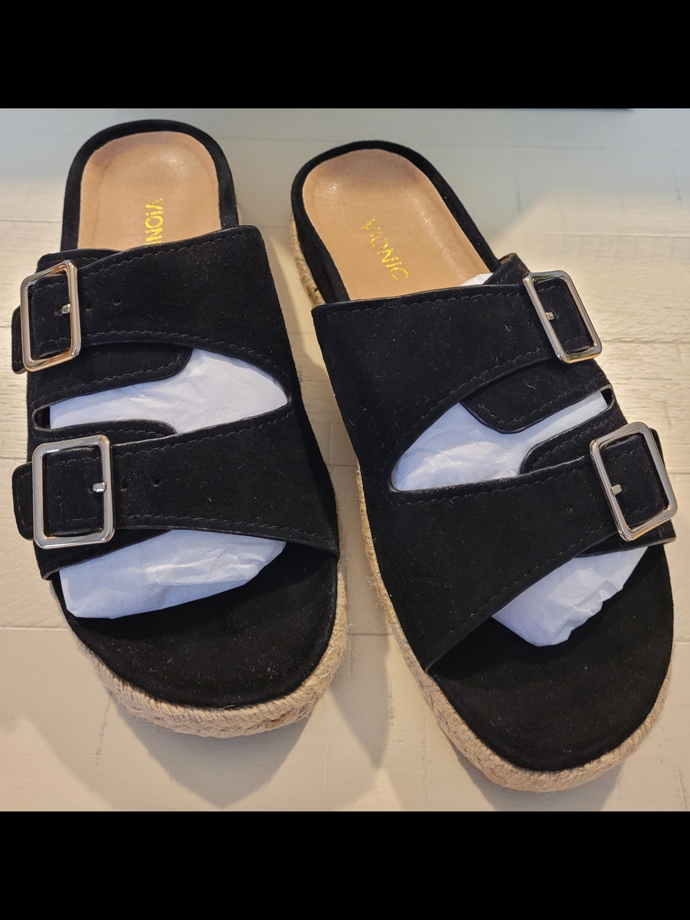 Vionic Black Suede Double Buckle Slide Sandals - Picture 4 of 13